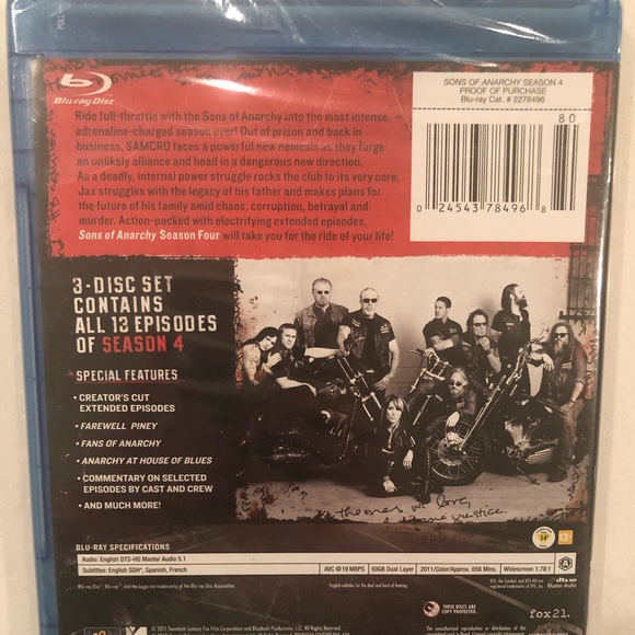 SONS OF ANARCHY Season 4 // Blu-Ray 3-Disc Set - Picture 8 of 8